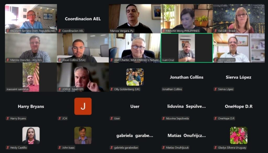 Captura del encuentro virtual de cooperación evangélica latinoamericana sobre infancia.
